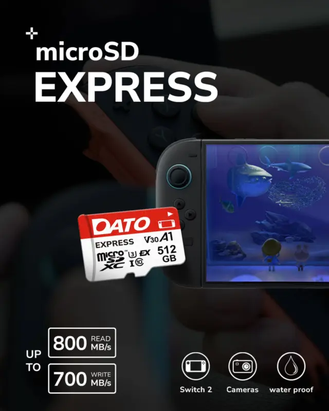 📢Are You Ready for Switch2️⃣? The DATO microSD Express Memory Card is fully compatible with Switch 2, delivering next-level speed and expanded storage for gamers who demand more. ⚡Read & write speeds up to 800MB/s — SSD-level performance 🎮Designed for 4K gaming and high-performance mobile storage 💾Up to 512GB capacity for more games 🚀Faster load times for smoother, more immersive gameplay Level Up Your Switch 2 Gaming Experience.😋#microsd #switch #switch2 #express  #datotek